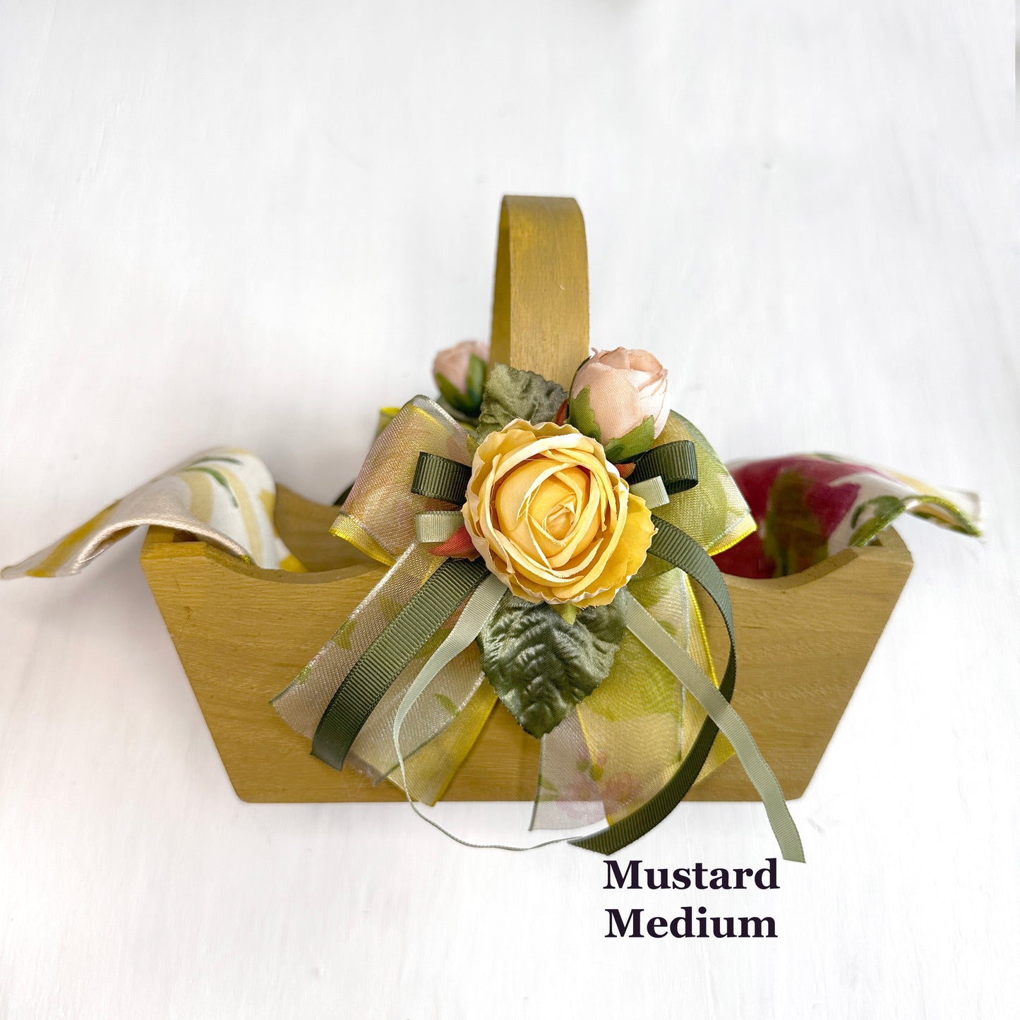 Decorated Wooden Basket, Flower Basket with Linen Liner