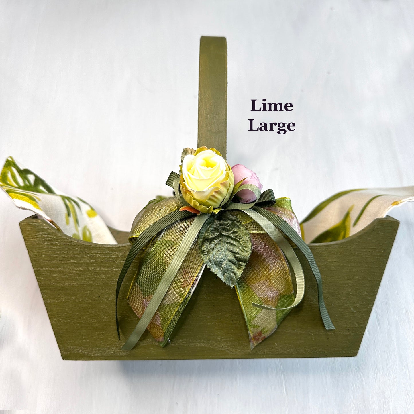 Decorated Wooden Basket, Flower Basket with Linen Liner