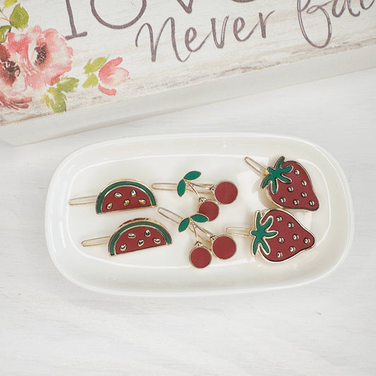 Enamel Strawberry, Cherry, Watermelon Hair Pins