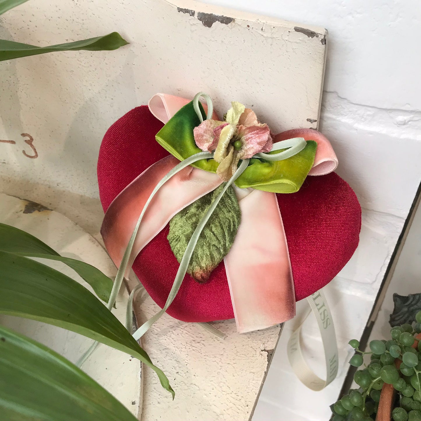 velvet heart sachet with velvet flowers, Handmade Rose Scented Heart Sachet