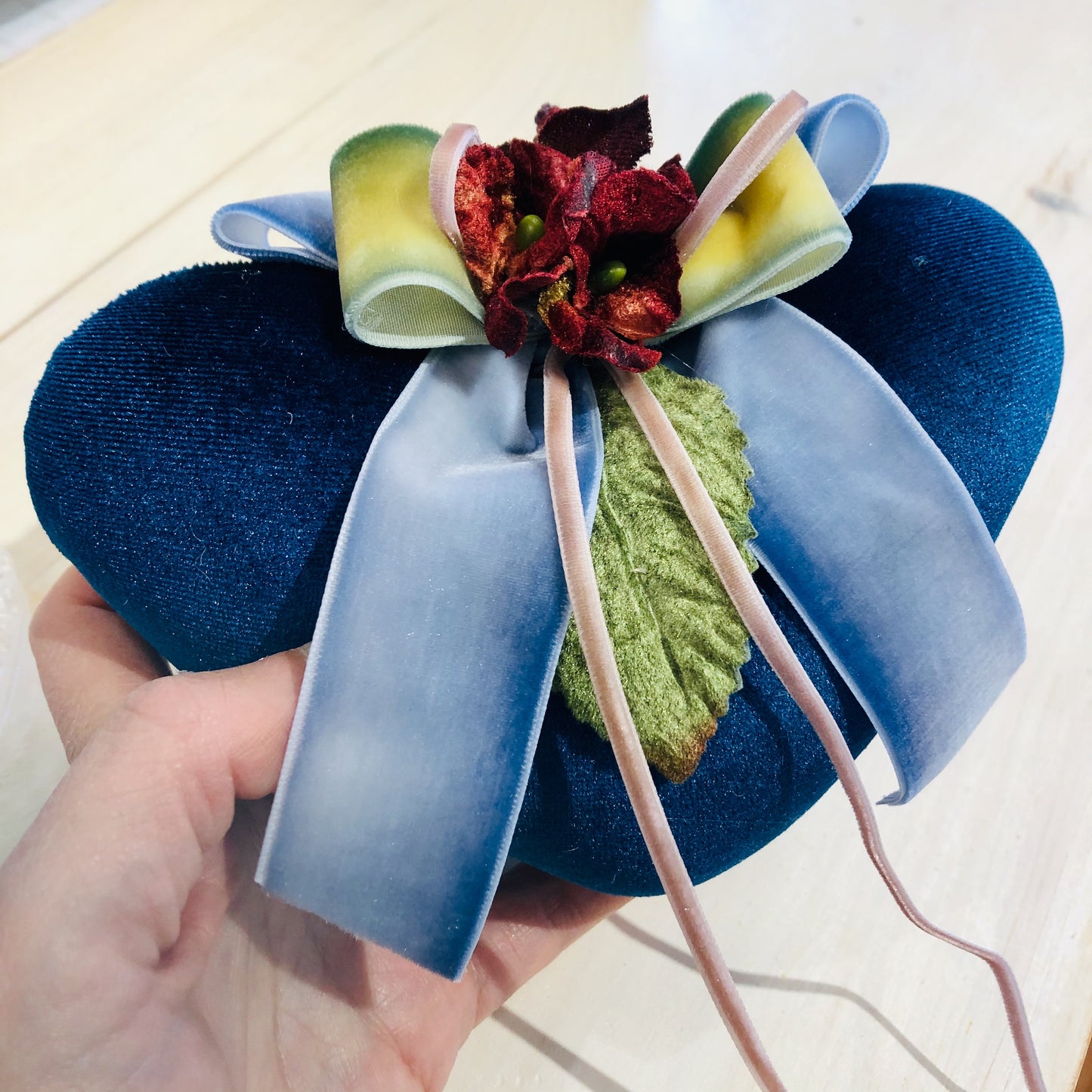velvet heart sachet with velvet flowers, Handmade Rose Scented Heart Sachet