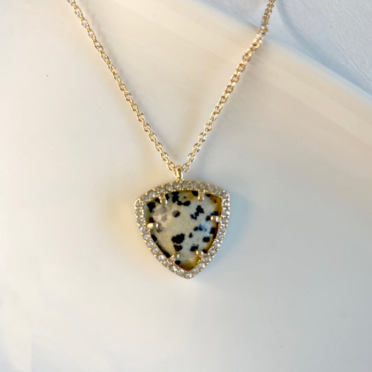 Dalmatian Semiprecious Stone Necklace with Rhinestones Necklace.