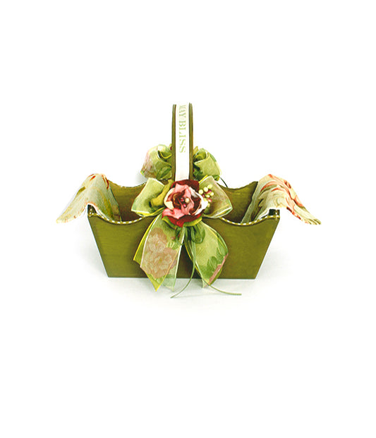 Medium Wooden Basket Decorated With Flowers and Linen