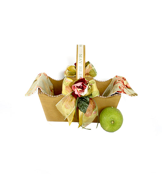 Medium Wooden Basket Decorated With Flowers and Linen