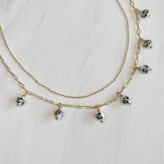 Dainty Designed Ceramic Beads Double Chocker Necklace
