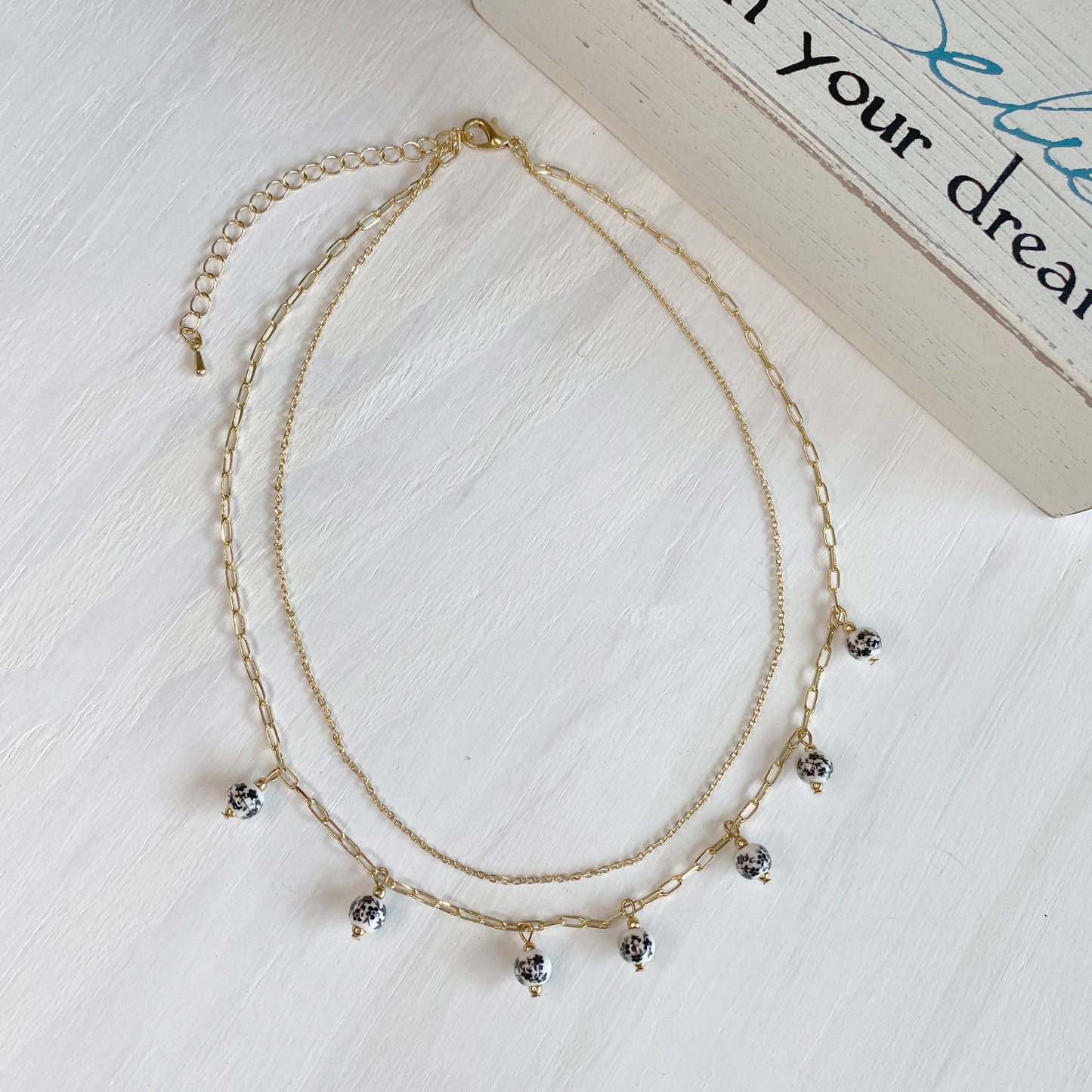 Dainty Designed Ceramic Beads Double Chocker Necklace