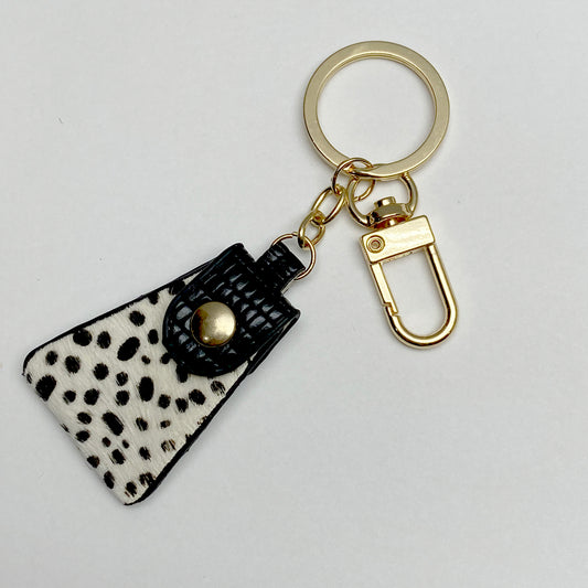 Genuine Leather Key Chain, Key Chain with Snap Button, Key Accessories, Dalmatian Key Chain