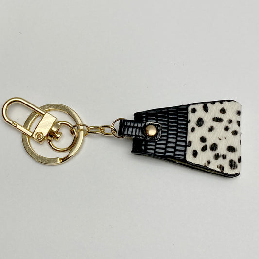 Genuine Leather Key Chain, Key Chain with Snap Button, Key Accessories, Dalmatian Key Chain