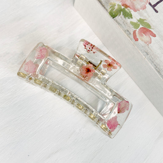 Real Dried Flower Resin Hair Claw, White, and Pink Flowers two Kinds