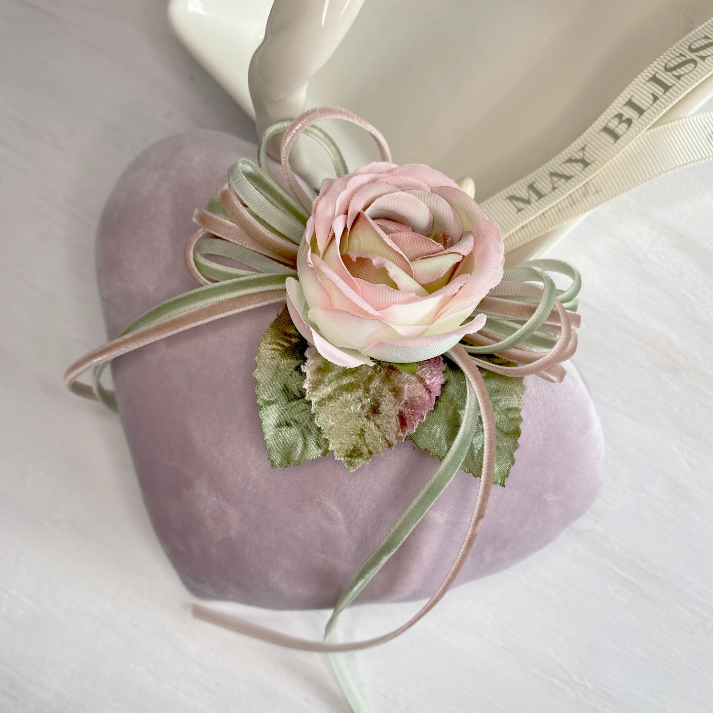 Velvet Heart Sachet with Gorgeous Rose, and Velvet Ribbons, Gift for Her