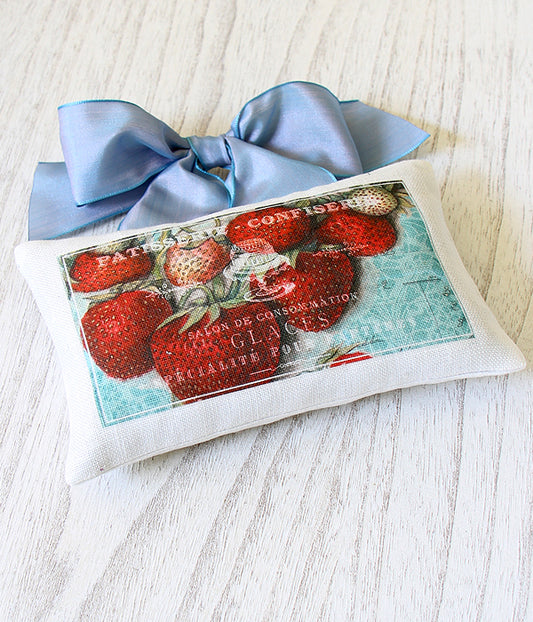 Linen Sachet- Sweet Strawberry, Handmade Hanging Sachet