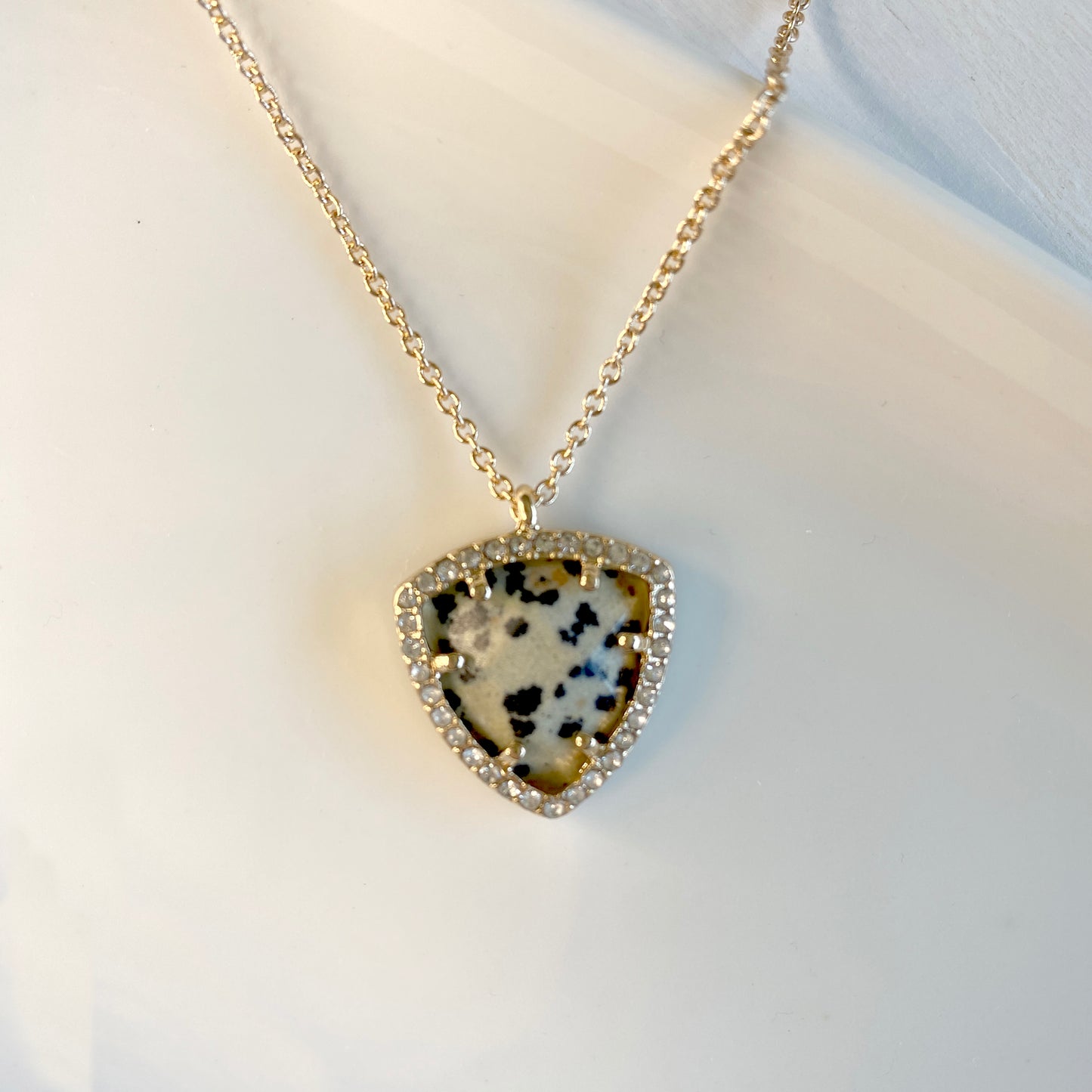 Dalmatian Semiprecious Stone Necklace with Rhinestones Necklace.