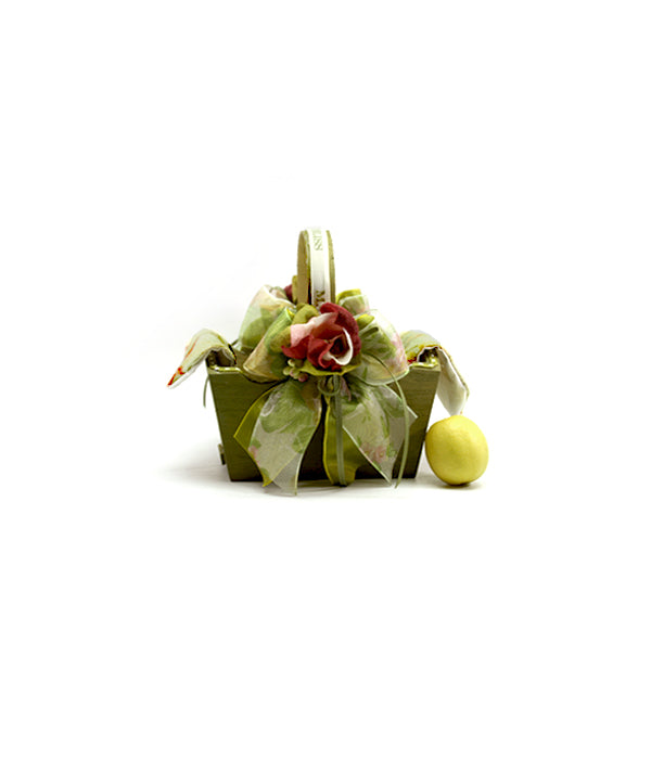 Small Wooden Basket Decorated with Flowers and Linen