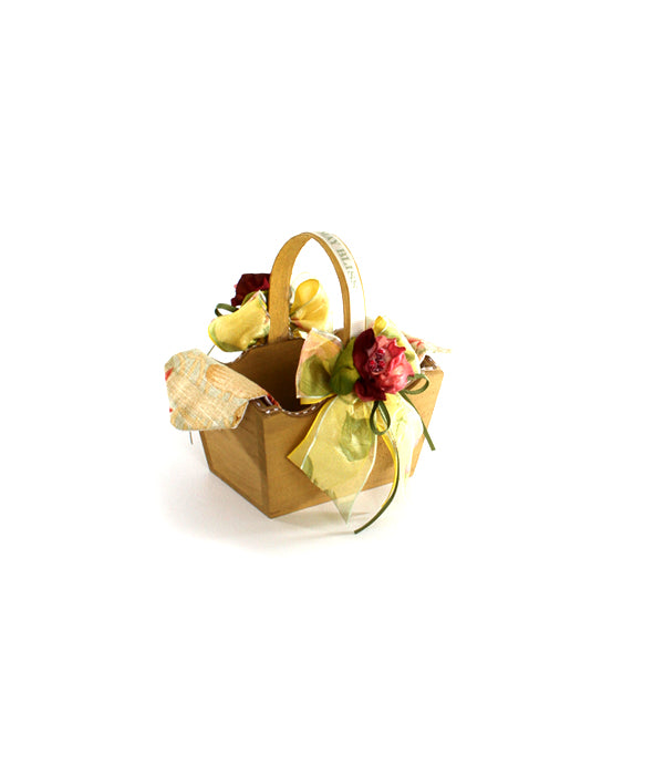 Small Wooden Basket Decorated with Flowers and Linen