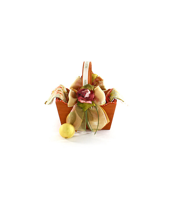 Small Wooden Basket Decorated with Flowers and Linen