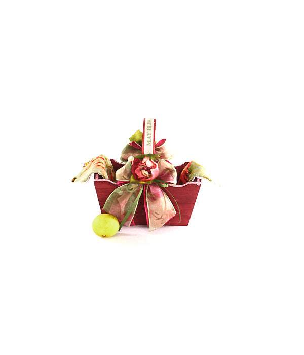 Small Wooden Basket Decorated with Flowers and Linen