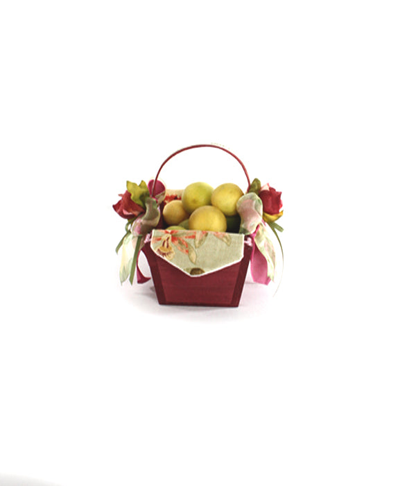 Small Wooden Basket Decorated with Flowers and Linen