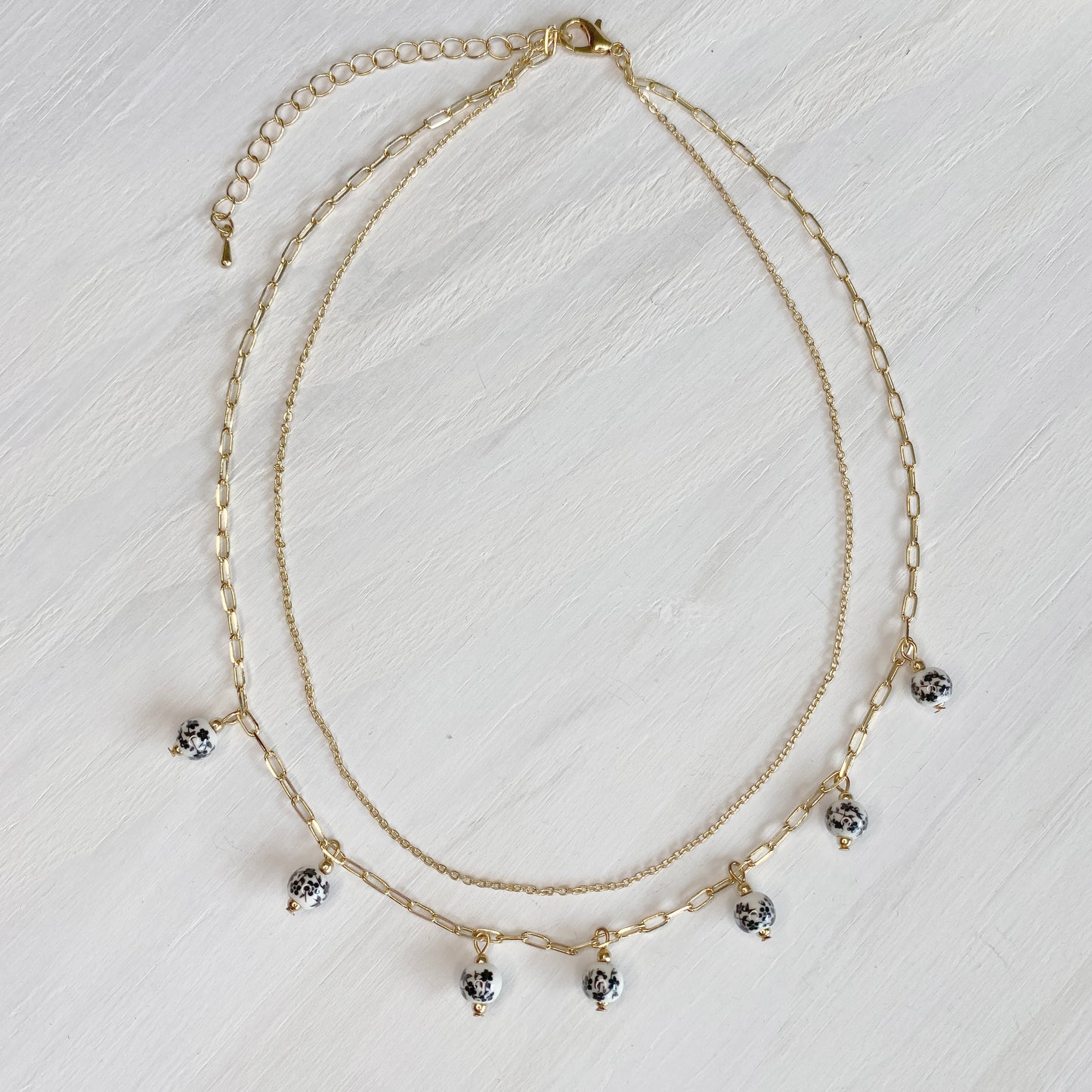 Dainty Designed Ceramic Beads Double Chocker Necklace