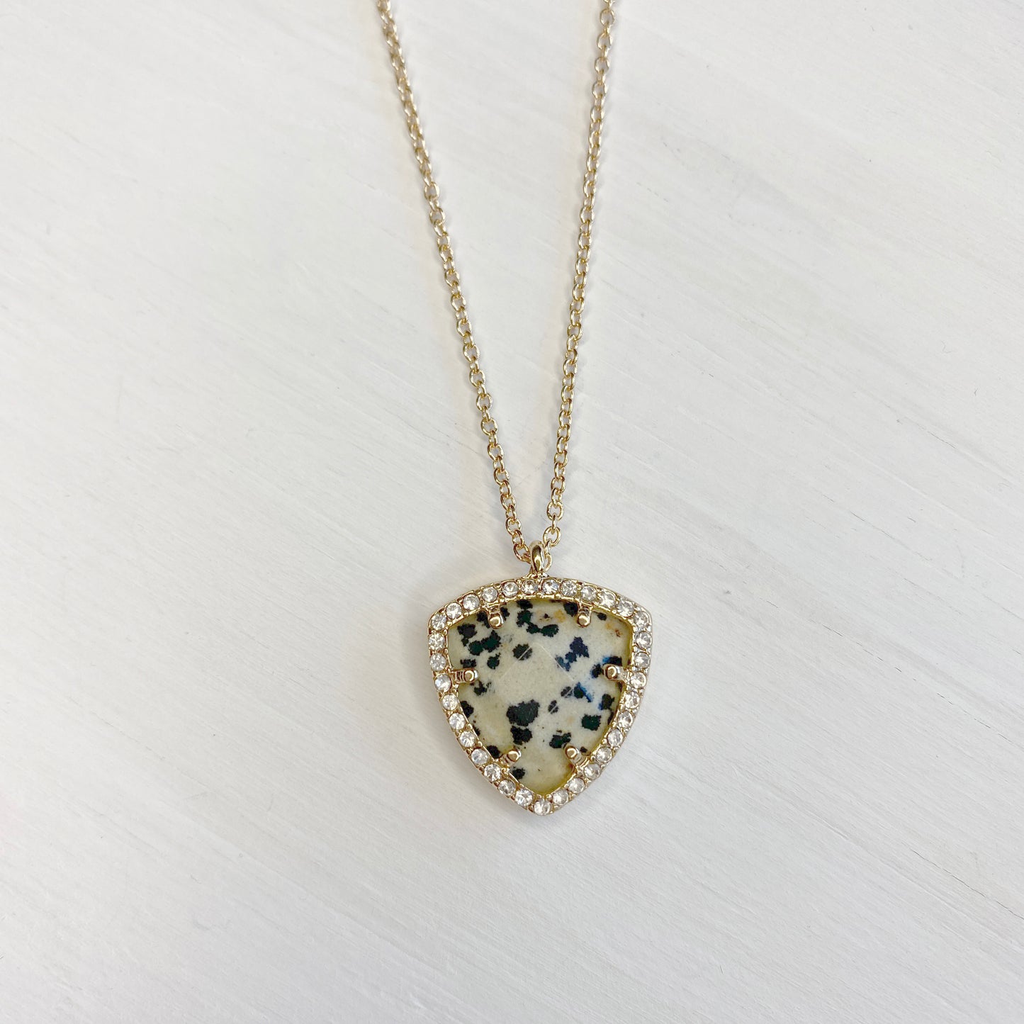 Dalmatian Semiprecious Stone Necklace with Rhinestones Necklace.