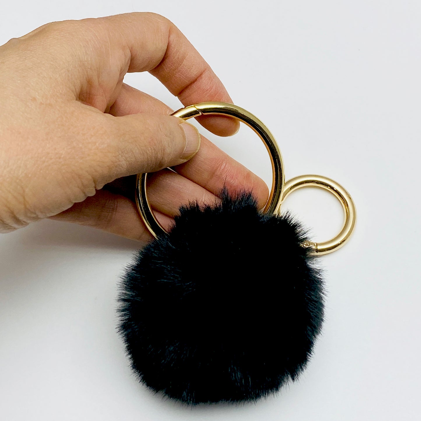 Black Pom Pom Key Chain, Softest Key Chain Accessory for keys and Bags, Faux Fur Designer Bag Key Chain