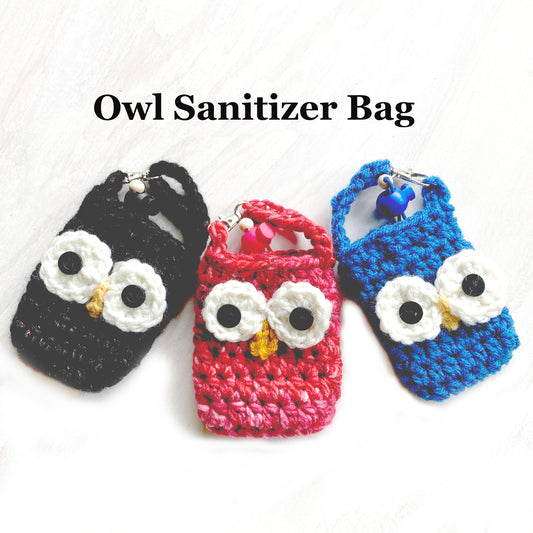 Owl Crochet Sanitizer Bag, Handmade Sanitizer bag with Clasp, Hand Sanitizer holder Can Be Attach to Bag.