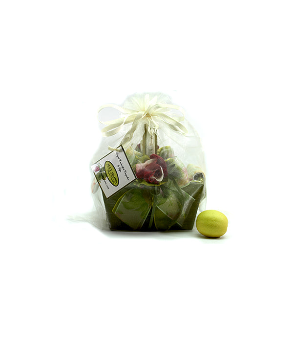 Small Wooden Basket Decorated with Flowers and Linen